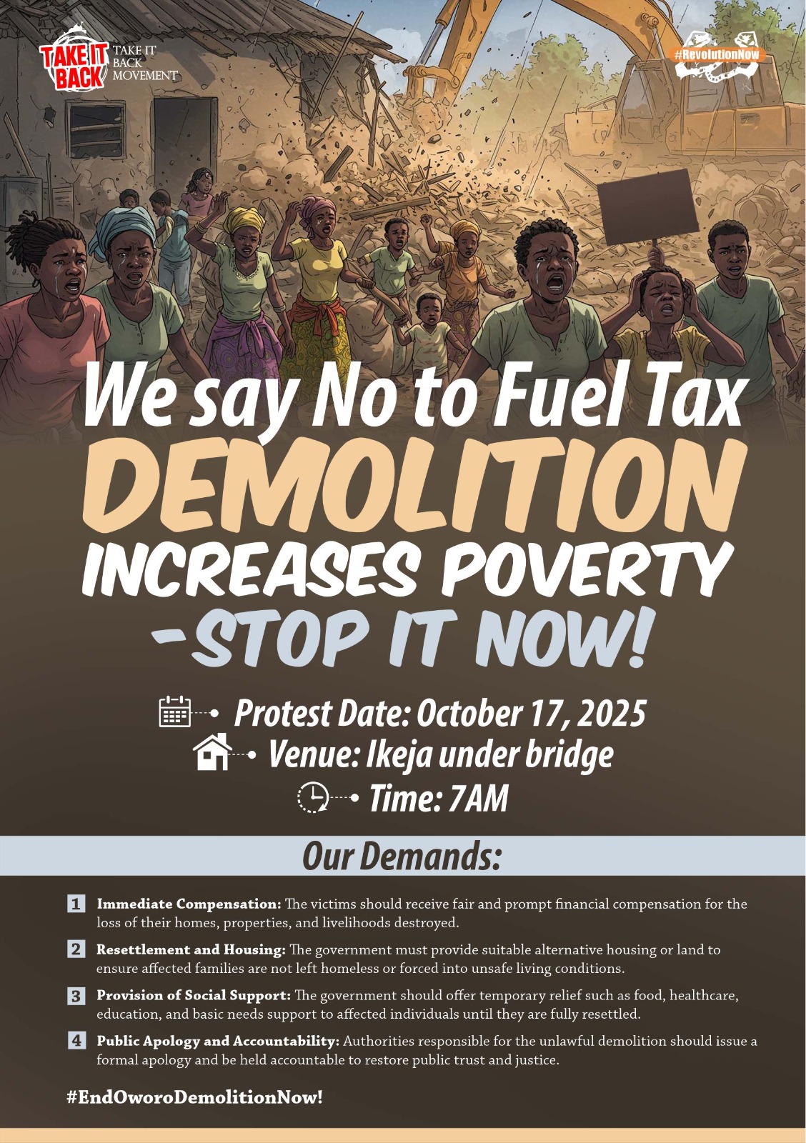 TAKE IT BACK MOVEMENT, LAGOS CHAPTER, ANNOUNCES MASS PROTEST AGAINST FORCED EVICTIONS, ANTI-PEOPLE TAX POLICIES